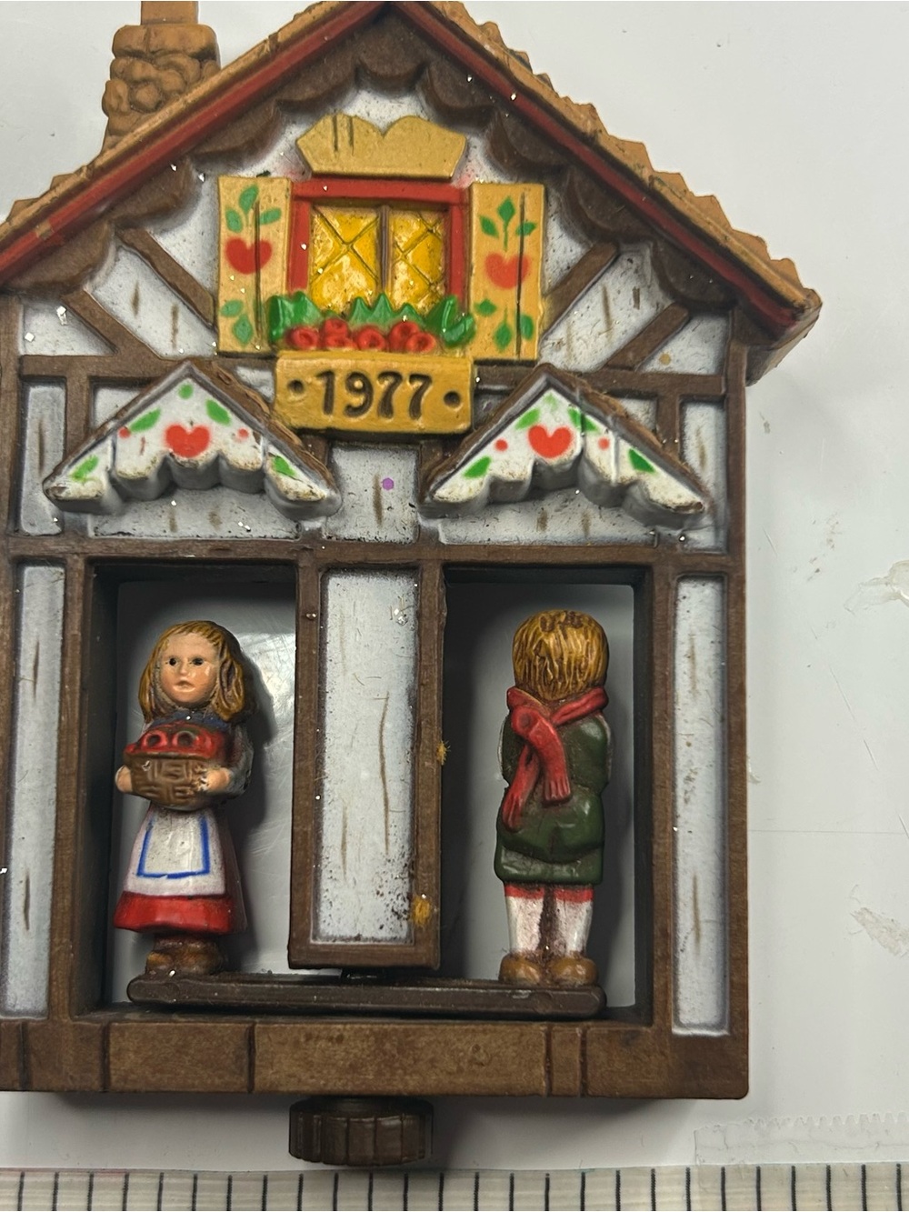 1977 vintage Hallmark Holiday Twirl About ornament Brown, Red, Green